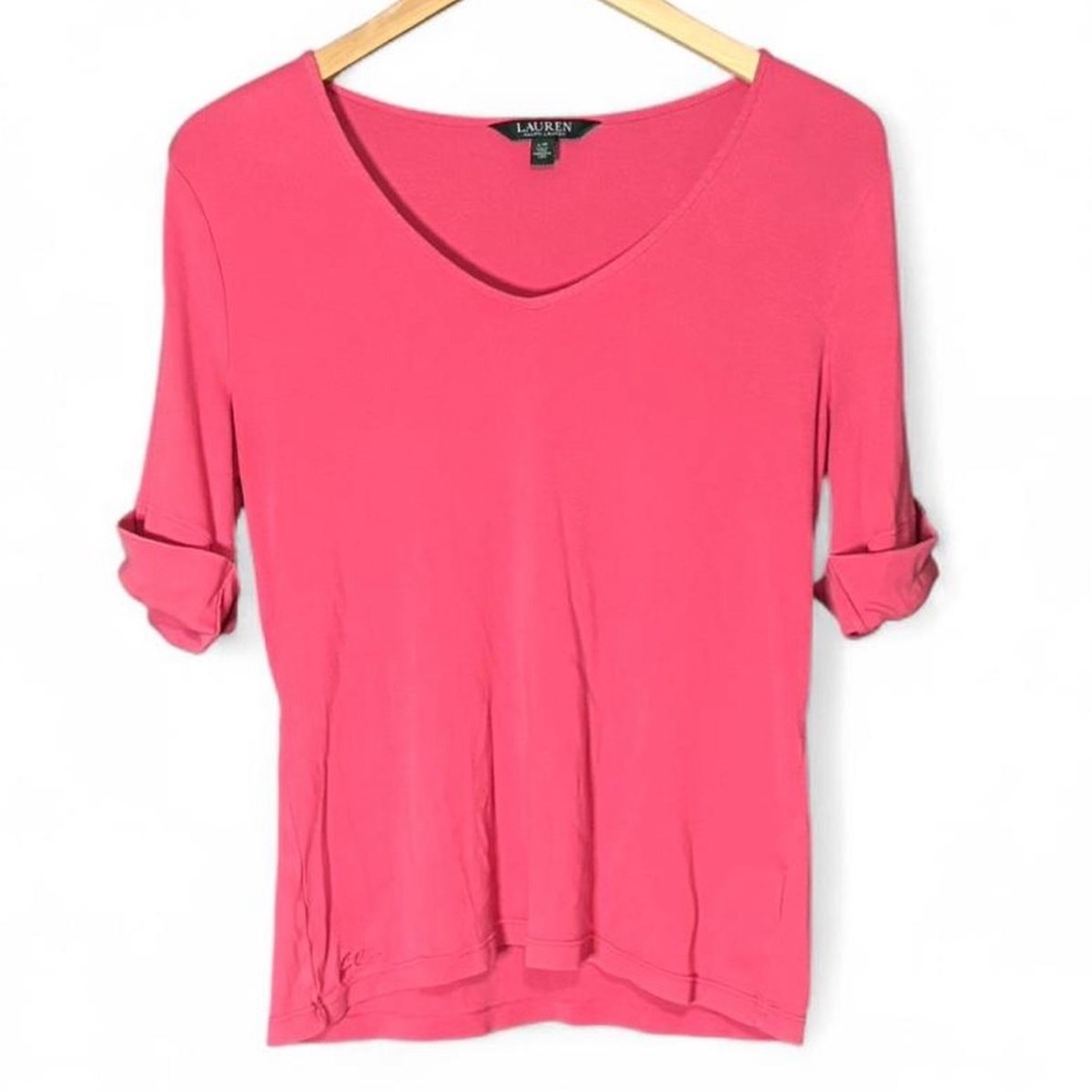 Lauren Ralph Lauren Pink Cotton V-Neck Top